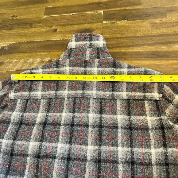 Briggs Vintage Plaid Wool Shirt Button Down Zipper Boxy Grid Window Pane Gray M - Picture 6 of 12